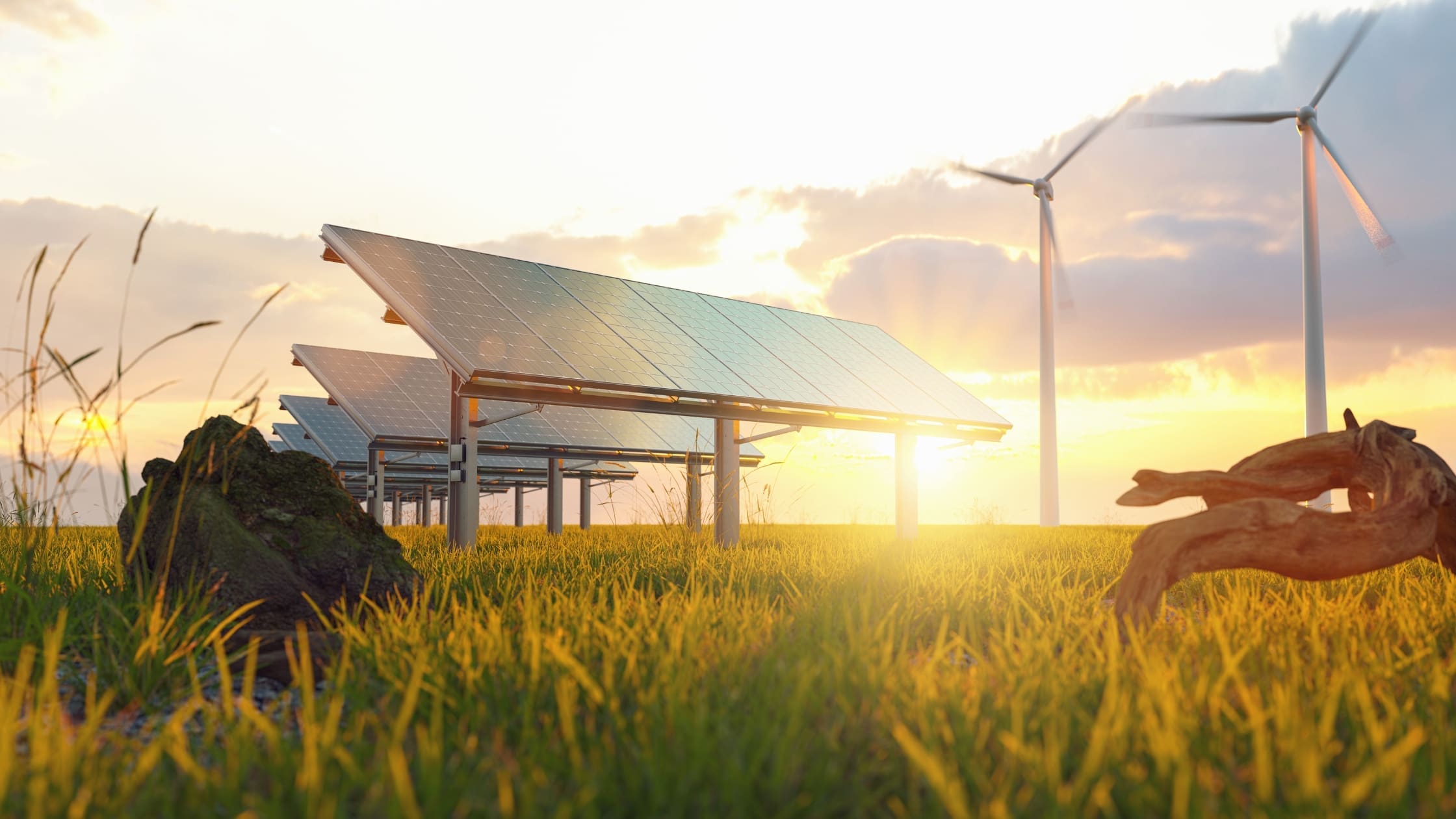 Sunset Behind Solar Panels