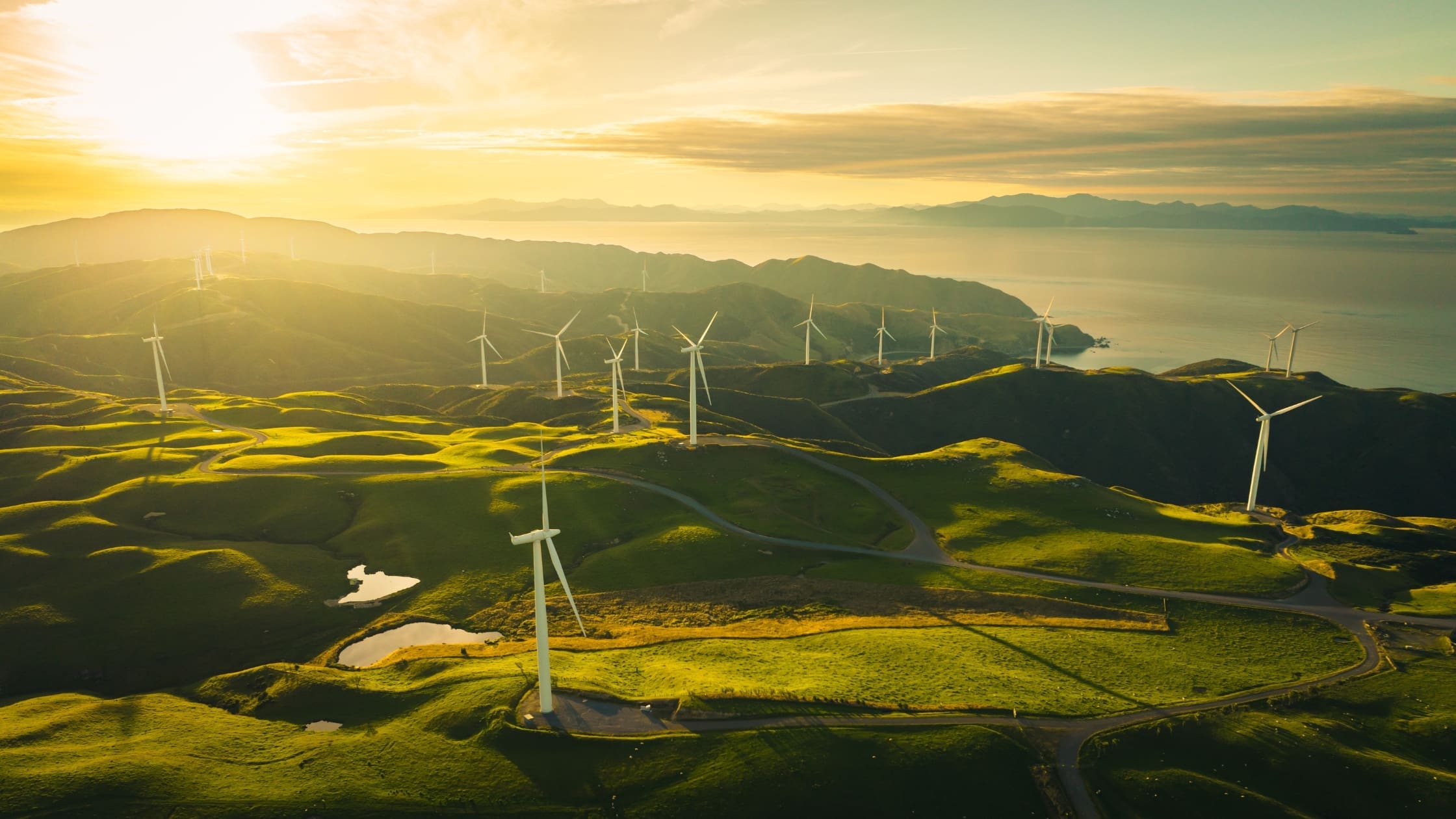 renewable energy wind farms on a mountain